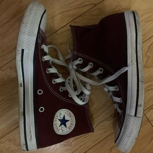 Burgundy high top converse size 8